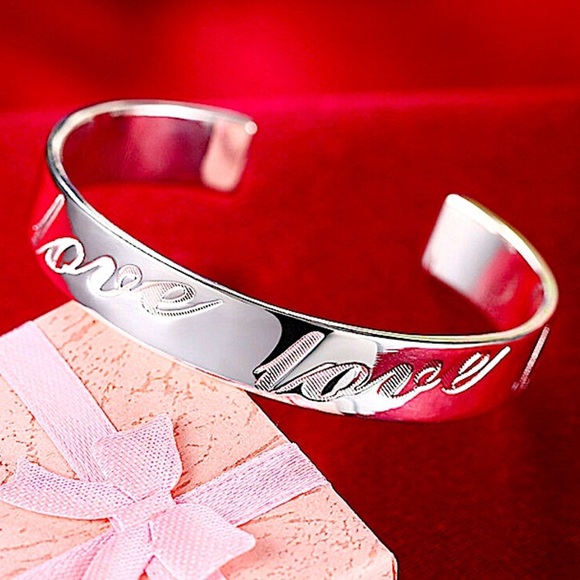 Sterling Silver Love Engraved Bangle Bracelet - Picture 1 of 6